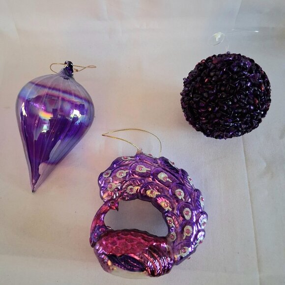 Lot of 3 Purple Christmas Ornaments - Picture 10 of 10